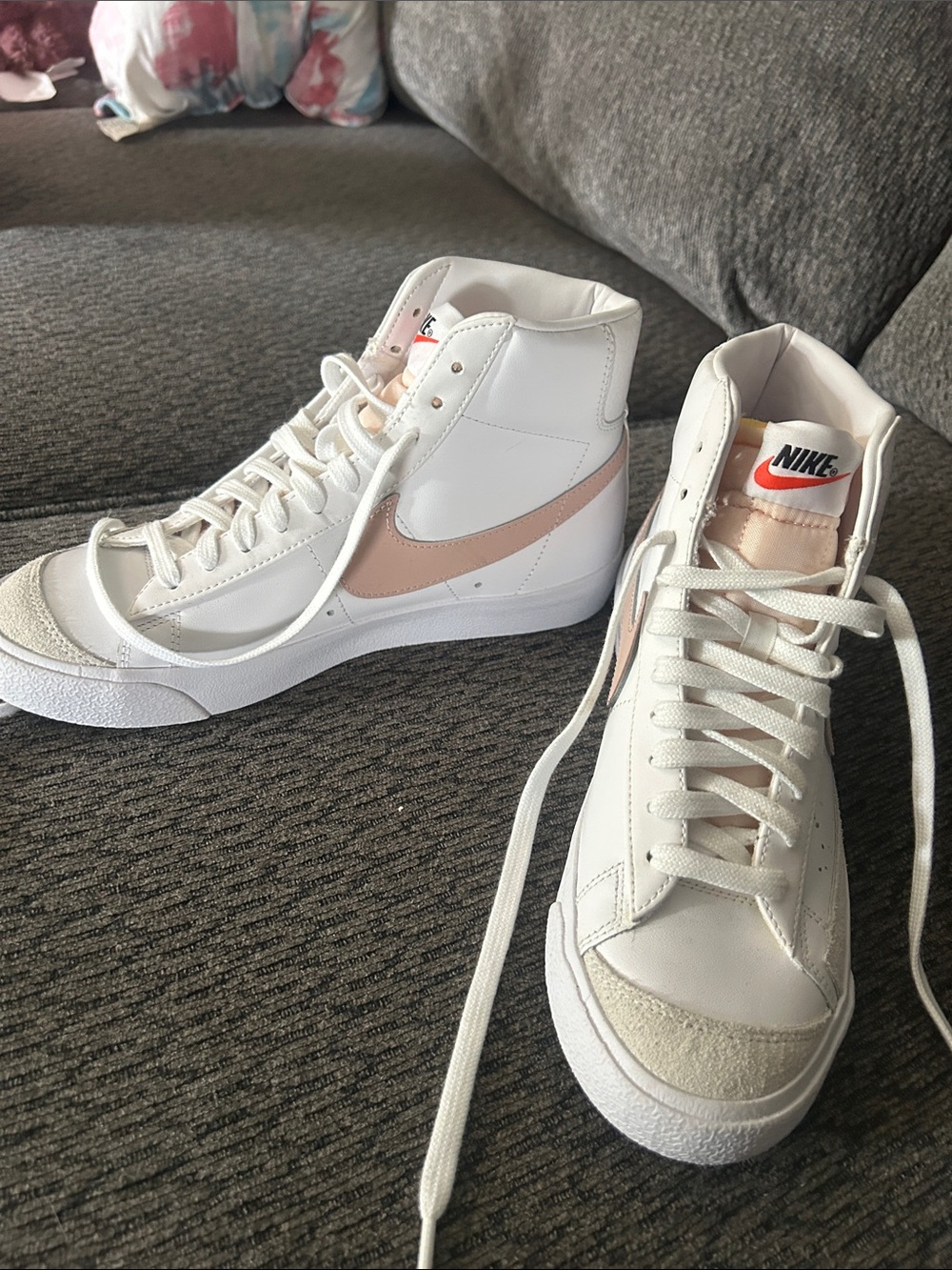 Nike Women’s Blazer Mid High-Top Sneakers - White with Blush Swoosh